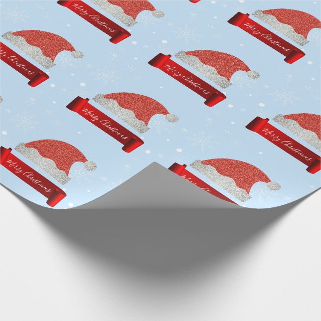 Personalized Elegant Red Glitter Santa Hat Wrapping Paper (Corner)