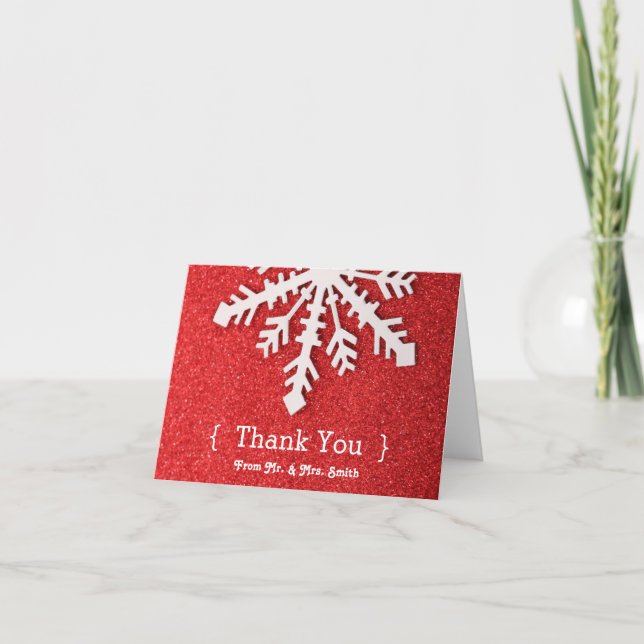 Personalized Elegant Red Glitter Thank You Card (Front)