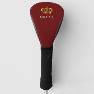 Personalized Elegant Red Gold Crown Golf Head Cover