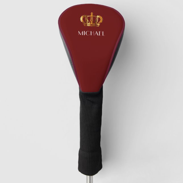 Personalized Elegant Red Gold Crown Golf Head Cover (Front)