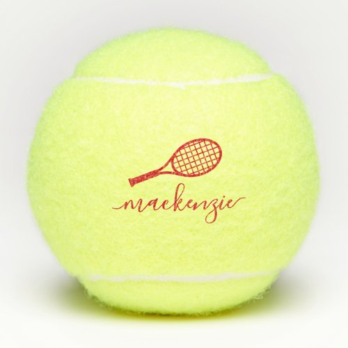 Personalized Elegant Red Script Name Tennis Balls