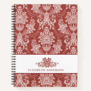 Personalized Elegant Red Vintage French Toile Notebook
