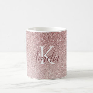 Personalized Elegant Rose Gold Glitter Monogram Coffee Mug
