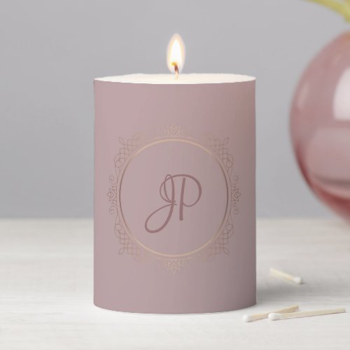Personalized Elegant Rose Gold Monogram Template Pillar Candle