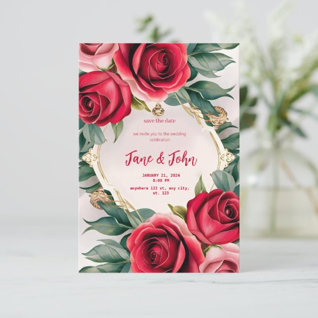 [Personalized] Elegant Rose Wedding Invitation (Standing Front)