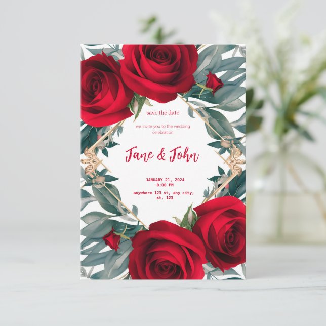 [Personalized] Elegant Roses Wedding Invitation (Standing Front)
