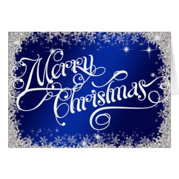 PERSONALIZED Elegant Royal Blue Merry Christmas Card 