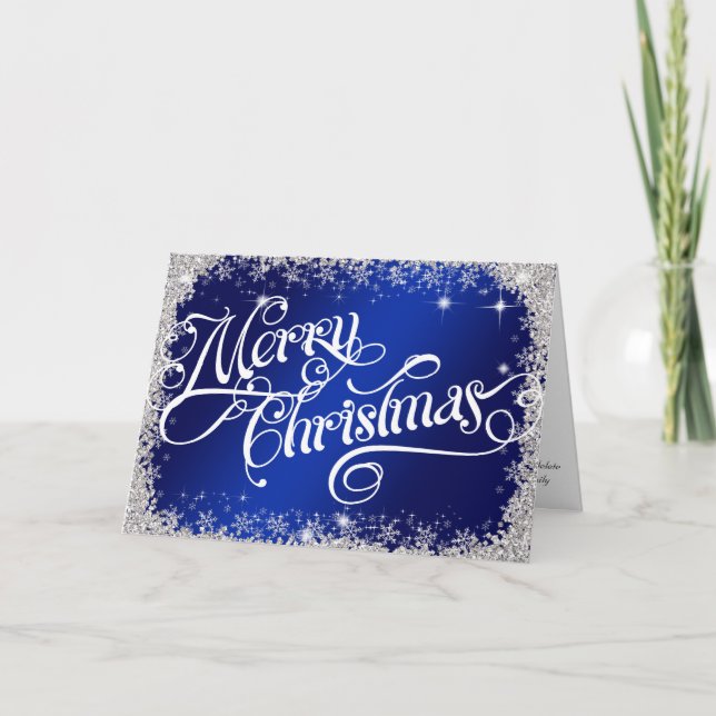 PERSONALIZED Elegant Royal Blue Merry Christmas Holiday Card (Front)
