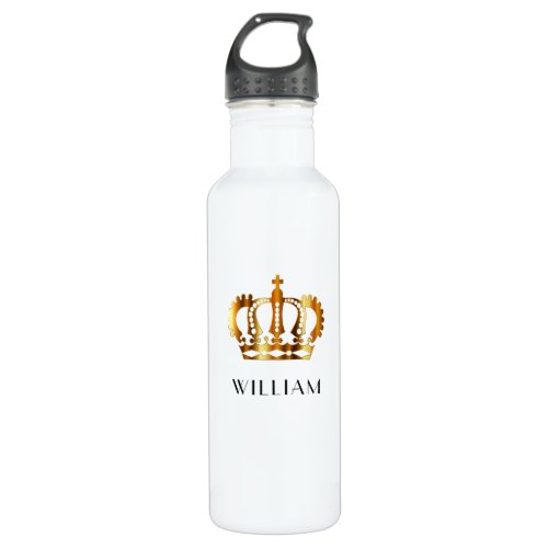 Personalized Elegant Royal Gold Crown White Stainless Steel Water Bottle