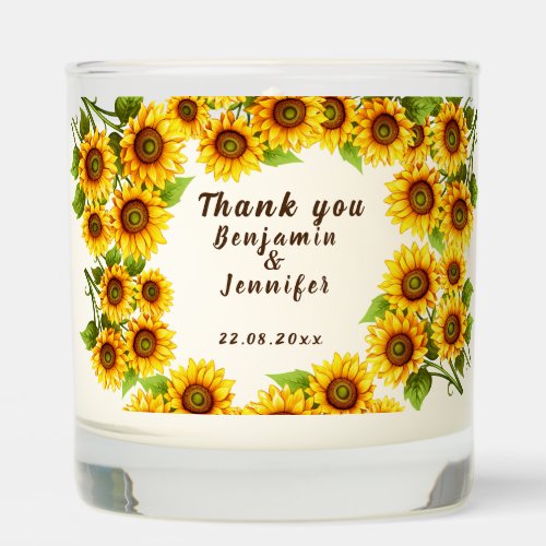 Personalized elegant rustic boho sunflower wedding scented candle