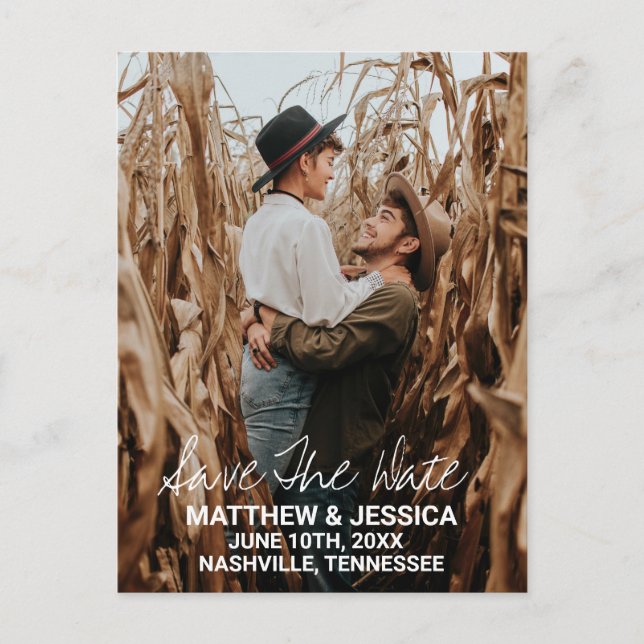 Personalized Elegant Rustic Couple Photo Wedding Announcement Postcard (Front)
