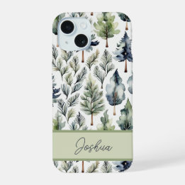 Personalized Elegant Sage Green Fir Tree iPhone 15 Case