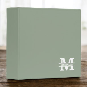Personalized Elegant Sage Green Monogram and Name 3 Ring Binder