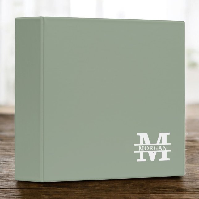 Personalized Elegant Sage Green Monogram and Name 3 Ring Binder (Creator Uploaded)