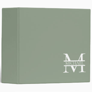 Personalized Elegant Sage Green Monogram & Name 3 Ring Binder