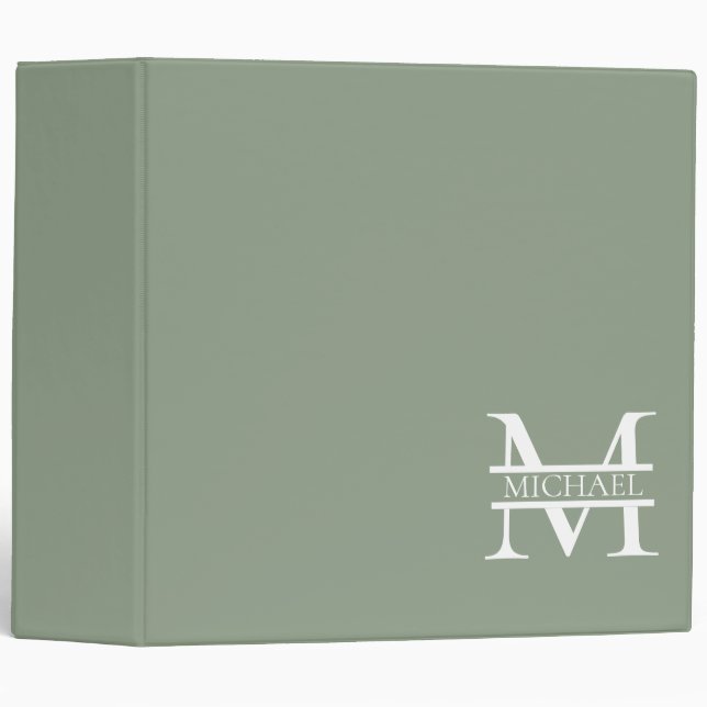 Personalized Elegant Sage Green Monogram & Name 3 Ring Binder (Front/Spine)