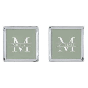 Personalized Elegant Sage Green Monogram & Name Cufflinks