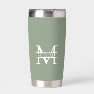 Personalized Elegant Sage Green Monogram & Name Insulated Tumbler