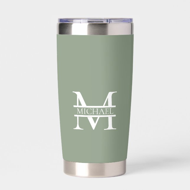 Personalized Elegant Sage Green Monogram & Name Insulated Tumbler (Front)