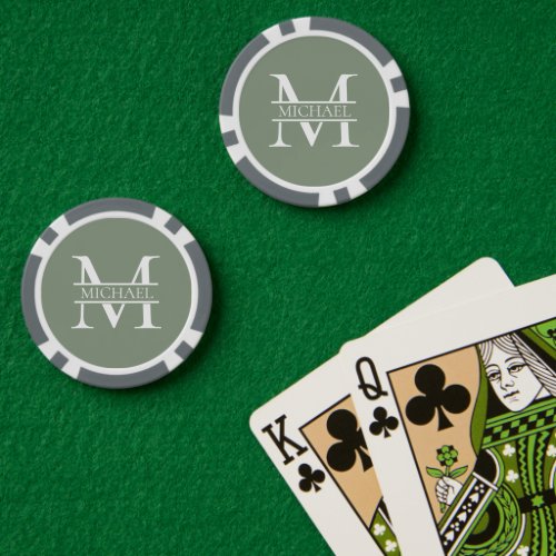 Personalized Elegant Sage Green Monogram  Name Poker Chips