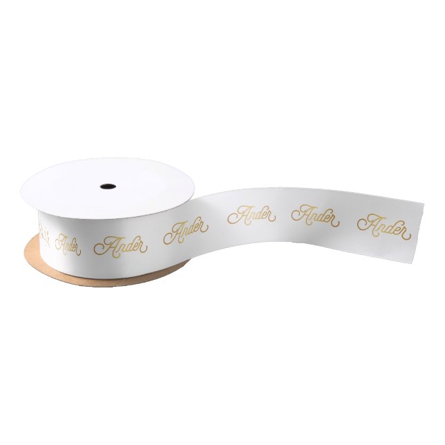 Personalized Elegant Script Ander Gold Black Satin Ribbon (Spool)