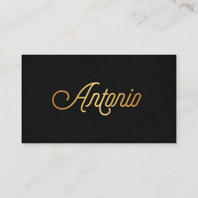 Personalized Elegant Script Antonio Gold Black Business Card (Back)
