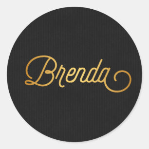 Personalized Elegant Script Brenda Gold Black Classic Round Sticker