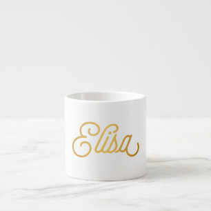 Personalized Elegant Script Elisa Gold Black Espresso Cup