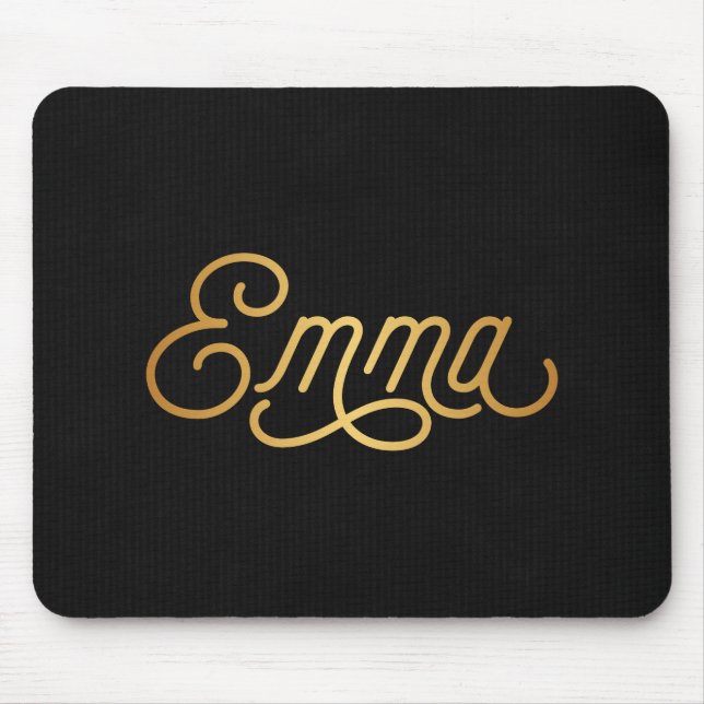 Personalized Elegant Script Emma Gold Black Mouse Pad (Front)