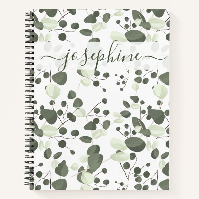 Personalized elegant script Eucalyptus green  Notebook (Front)