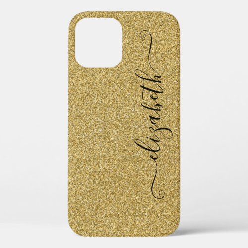 Personalized Elegant Script Gold Glitter iPhone 12 Case