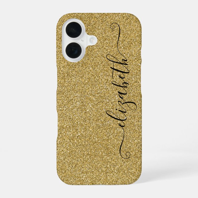 Personalized Elegant Script Gold Glitter Iphone Case (Back)