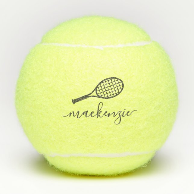 Personalized Elegant Script Gray Name Tennis Balls (Front)