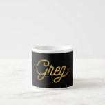 Personalized Elegant Script Greg Gold Black Espresso Cup at Zazzle