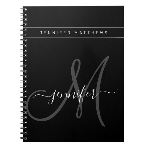 Personalized Elegant Script Grey Black Monogram Notebook