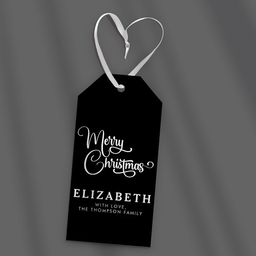 Personalized Elegant Script Merry Christmas Custom Gift Tags