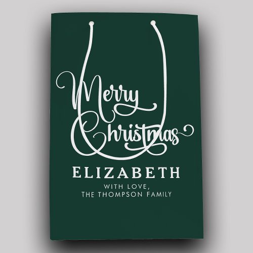 Personalized Elegant Script Merry Christmas Custom Medium Gift Bag