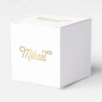 Personalized Elegant Script Mikael Gold Black Favor Boxes by Hakonart at Zazzle
