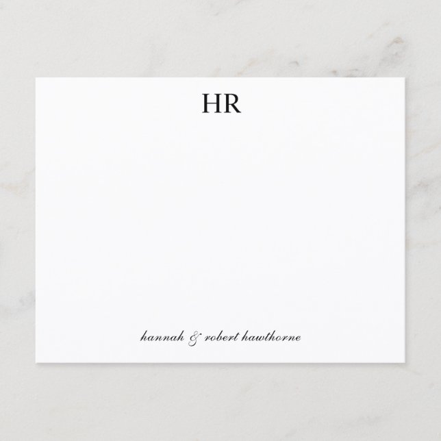 Personalized Elegant Script Minimal Black Monogram Note Card (Front)
