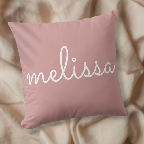 Personalized Elegant Script Name Dusty Rose Pink Throw Pillow