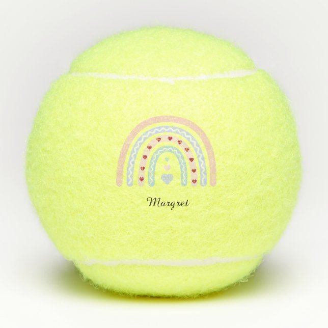 Personalized Elegant Script Name Groovy Rainbow Tennis Balls (Front)