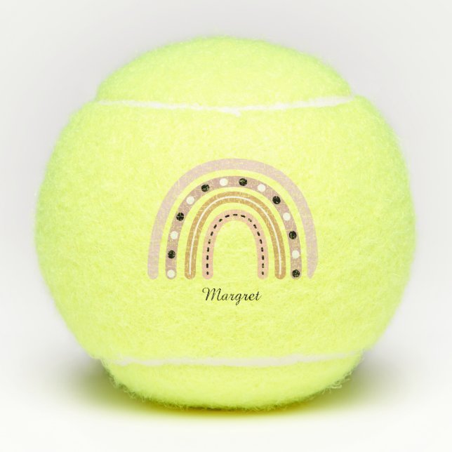 Personalized Elegant Script Name Groovy Rainbow Tennis Balls (Front)