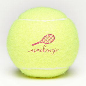 Personalized Elegant Script Name Pink Tennis Balls