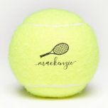 Personalized Elegant Script Name Tennis Balls<br><div class="desc">Personalized tennis balls printed with custom name or text in a feminine girly and modern pretty script font and simple tennis racquet monogram. Any women's tennis player would appreciate the elegant look on these modern monogrammed practice balls.</div>