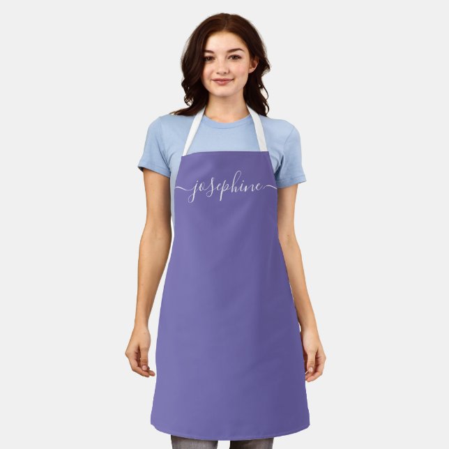 Personalized elegant script name violet adult apron (Worn)