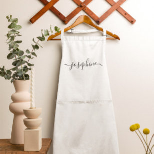 Personalized elegant script name white long apron