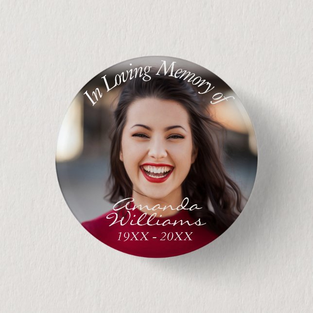 Personalized Elegant Script Photo Memorial Buttons (Front)