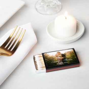 Personalized Elegant Script Photo Wedding Matchboxes by HappyMemoriesPaperCo at Zazzle