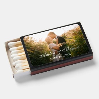 Personalized Elegant Script Photo Wedding Matchboxes | Zazzle