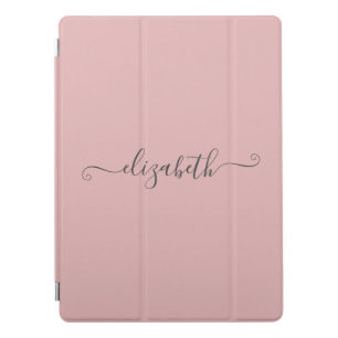 Personalized Elegant Script Pink and Gray  iPad Pro Cover